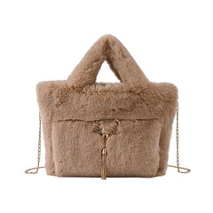 Chain Strap Plush Faux Fur Handbag