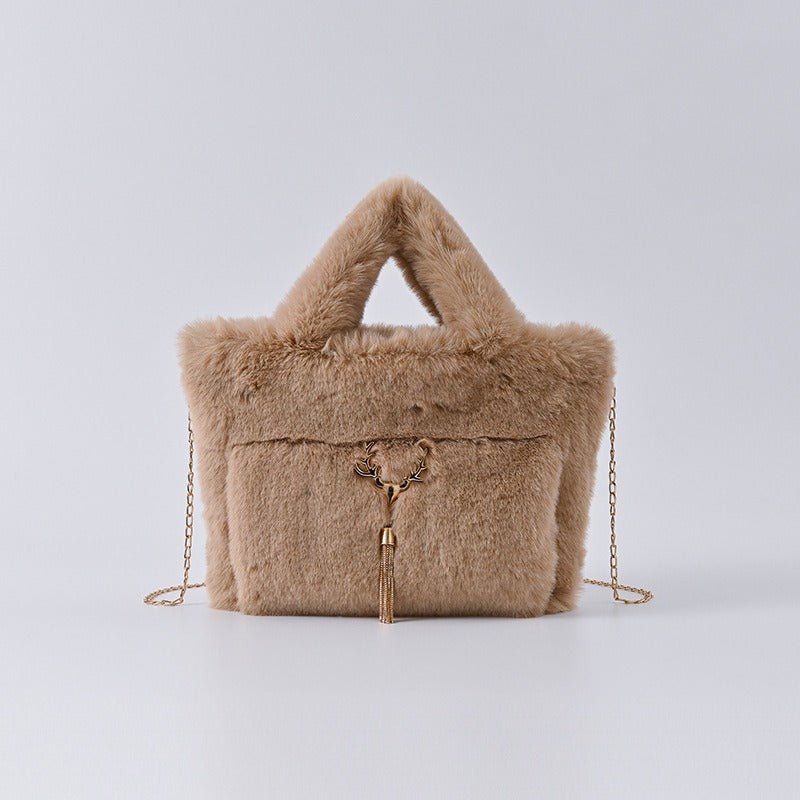 Chain Strap Plush Faux Fur Handbag