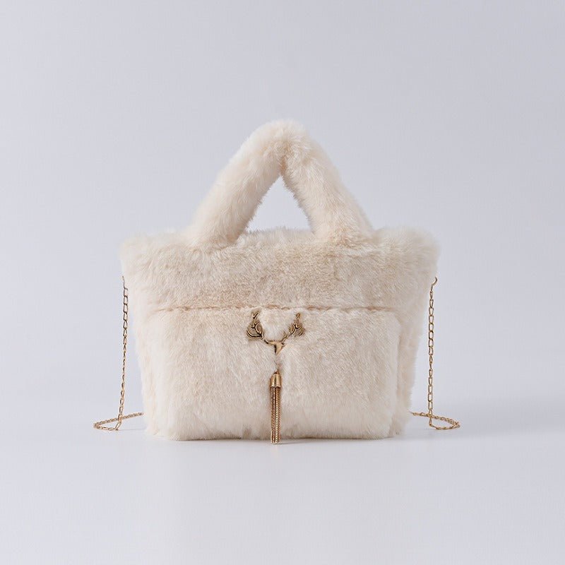 Chain Strap Plush Faux Fur Handbag