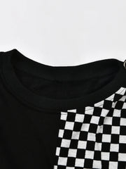 Checker Print Contrast B&W Sweatshirt