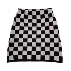 Checkerboard Plaid Knitted Mini Skirt