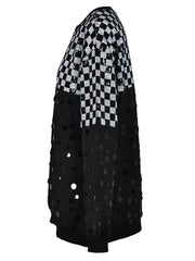 Checkerboard Sequined Round Neck Sweatshirt
