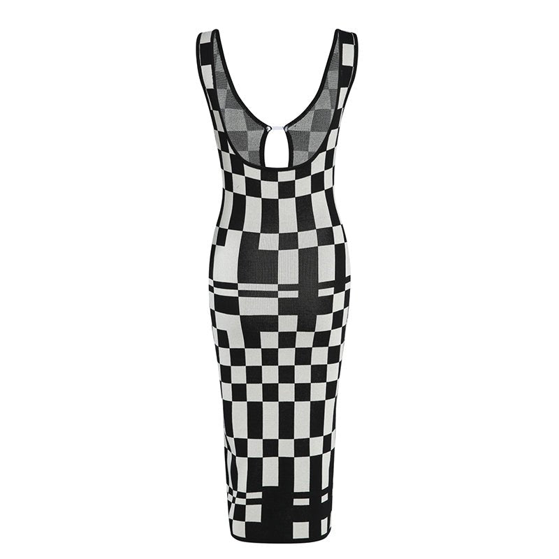 Checkerboard Sleeveless Knit Dress