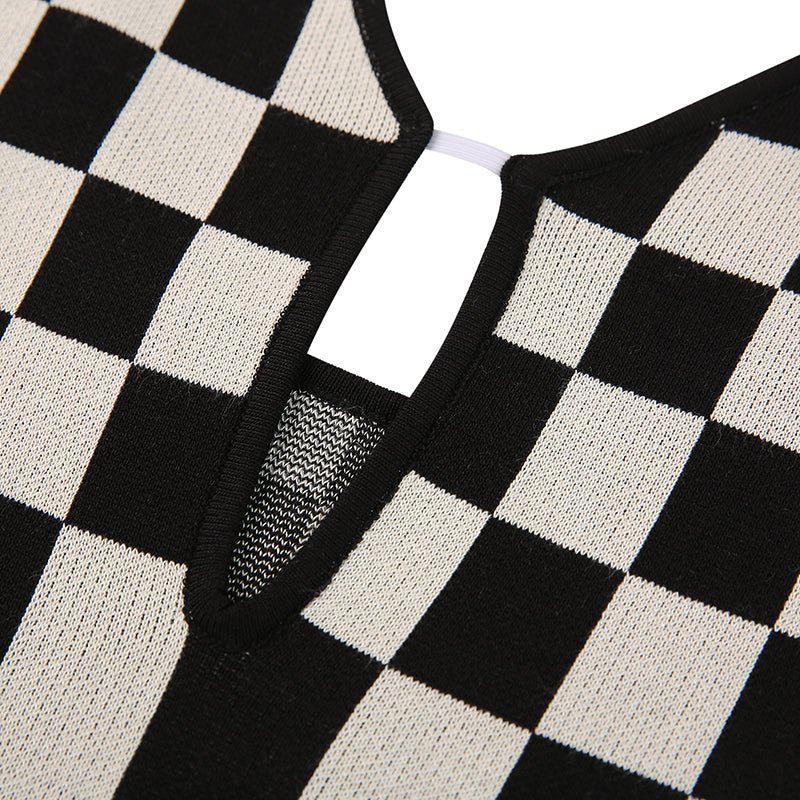 Checkerboard Sleeveless Knit Dress