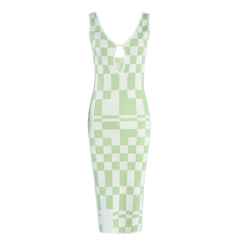 Checkerboard Sleeveless Knit Dress