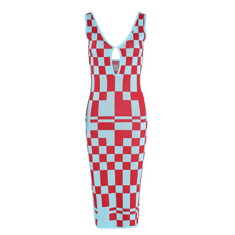 Checkerboard Sleeveless Knit Dress