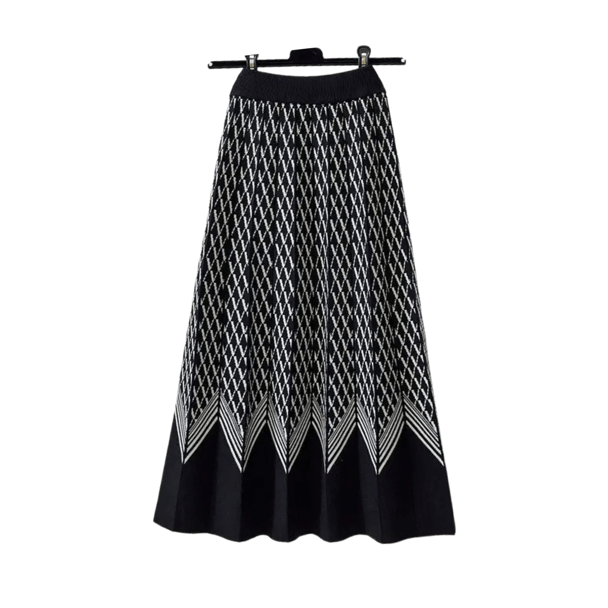 Chevron Contrast Knit Midi Skirt