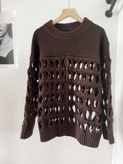 Chocolate Open Knit Cotton Sweater