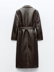 Classic Faux Leather Aged-Effect Coat