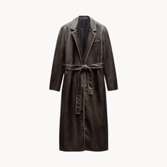 Classic Faux Leather Aged-Effect Coat