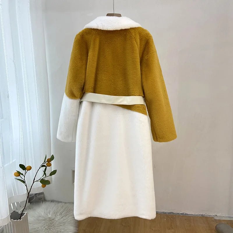 Coffee and Cream Furry Belted Coat