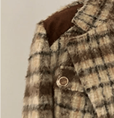 Coffee Plaid Short Wool Coat