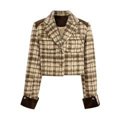 Coffee Plaid Short Wool Coat