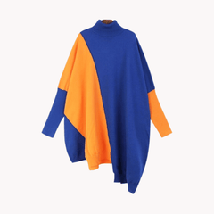 Color-block Irregular Oversized Knit Sweater