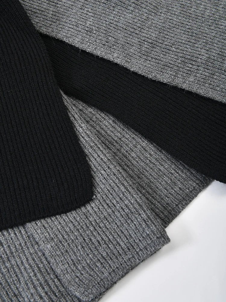 Color-block Knit Hooded Long Sweater