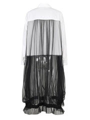 Color-block Mesh Oversized Shirt Dress