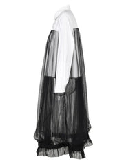 Color-block Mesh Oversized Shirt Dress