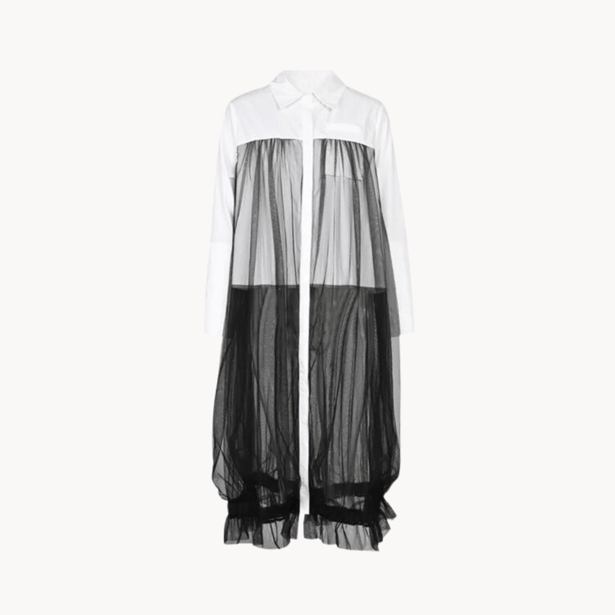 Color-block Mesh Oversized Shirt Dress