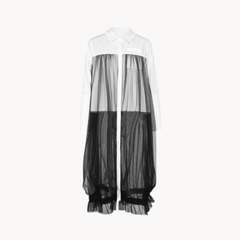 Color-block Mesh Oversized Shirt Dress