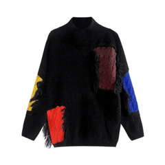 Color Patches Tasseled Knit Sweater