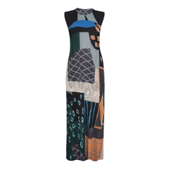 Colorful Print Pleated Sleeveless Dress