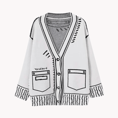 Comic Effect Contrast Knit Cardigan