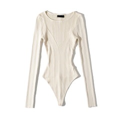 Contoured Ribbed Boatneck Knit Bodysuit