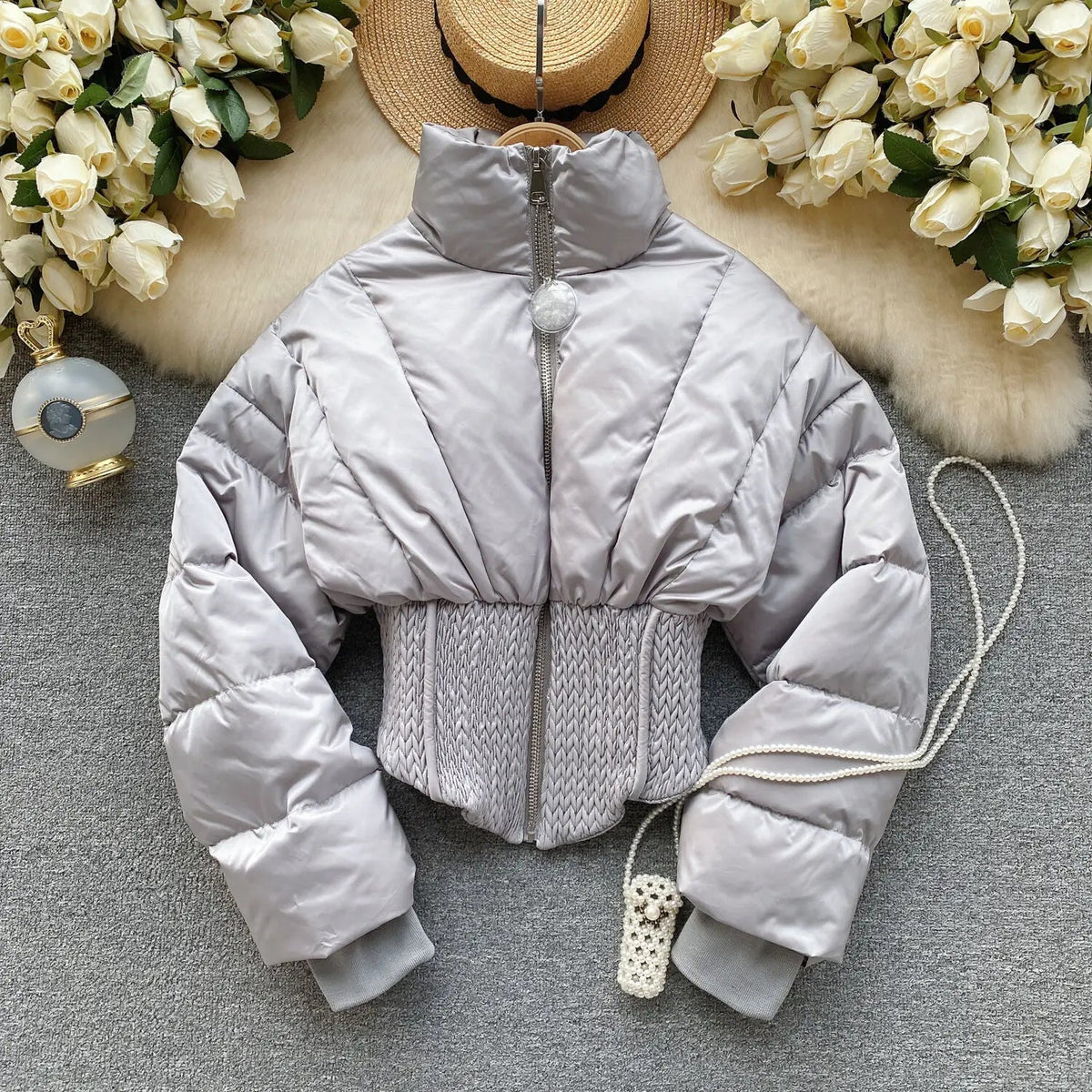 Contoured Waist Zip-Up Padded Jacket