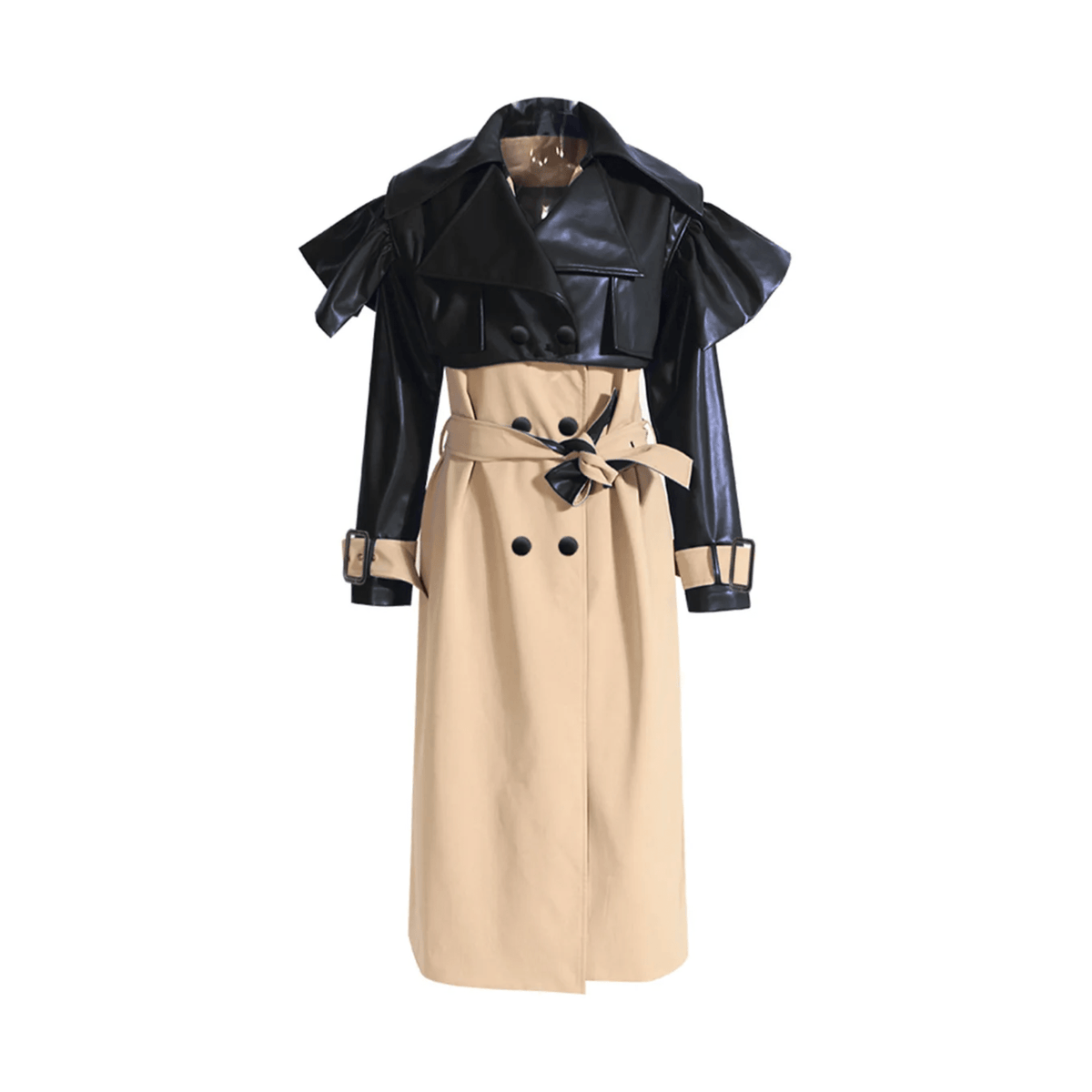 Contrast Cape Top Belted Coat