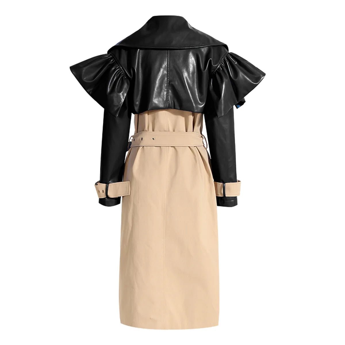 Contrast Cape Top Belted Coat