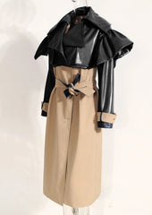 Contrast Cape Top Belted Coat