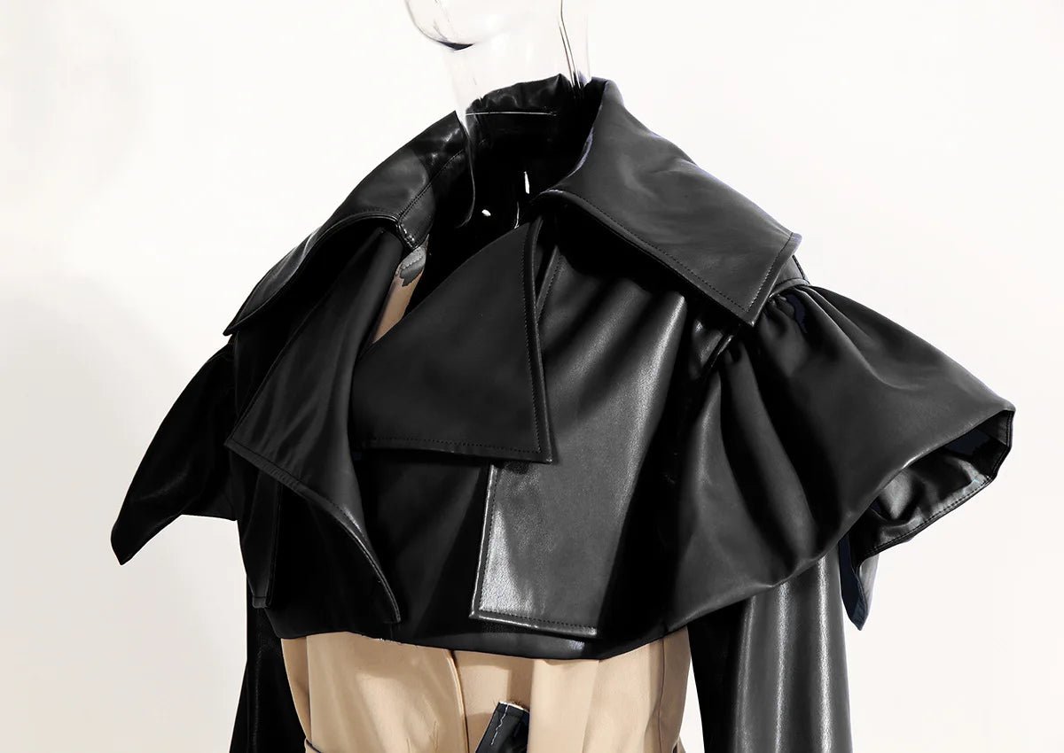 Contrast Cape Top Belted Coat