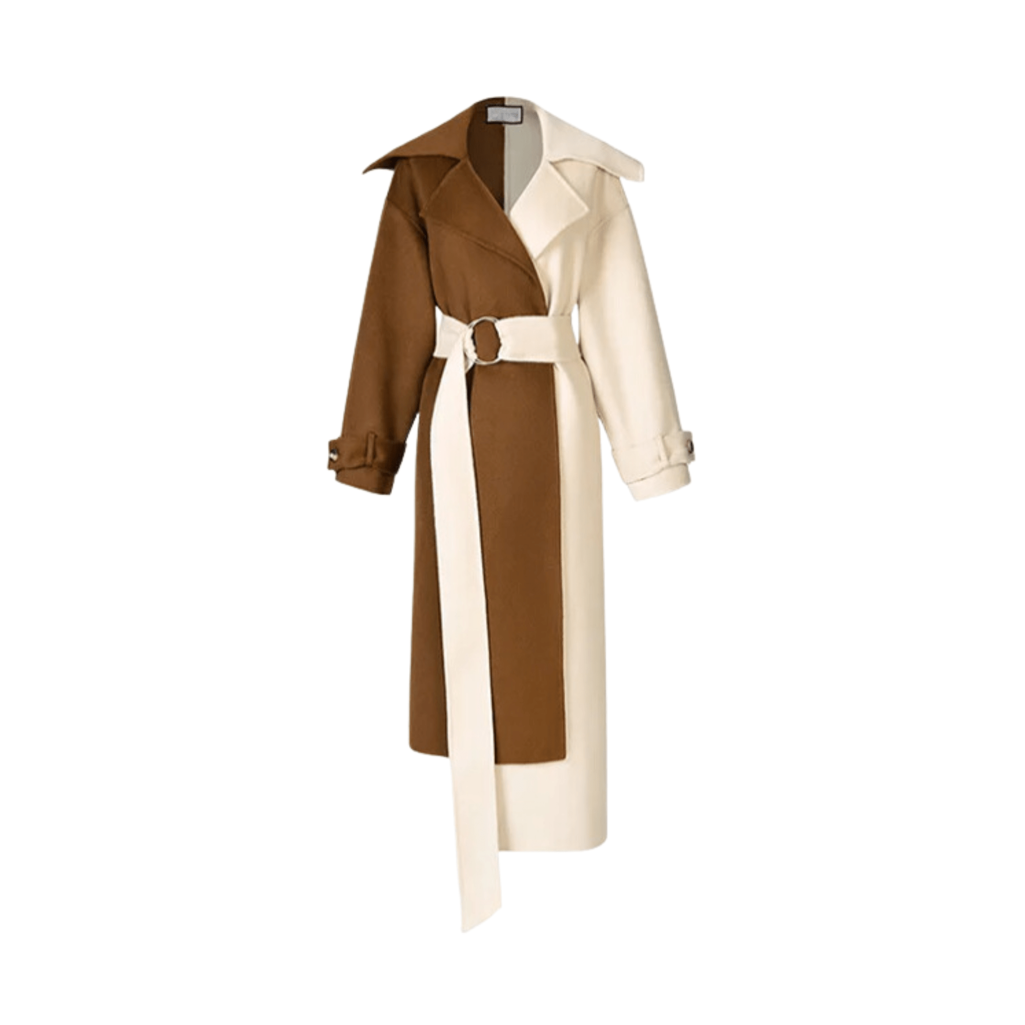 Contrast Color Asymmetric Hem Belted Coat