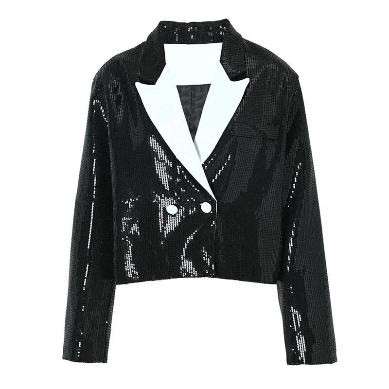 Contrast Color Lapel Sequins Jacket