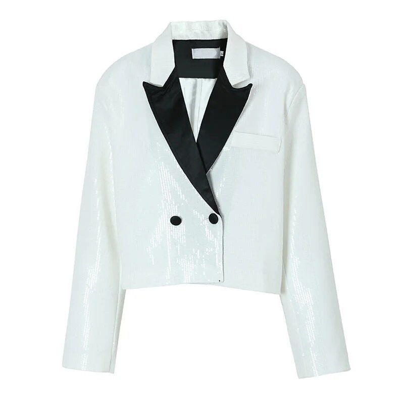 Contrast Color Lapel Sequins Jacket