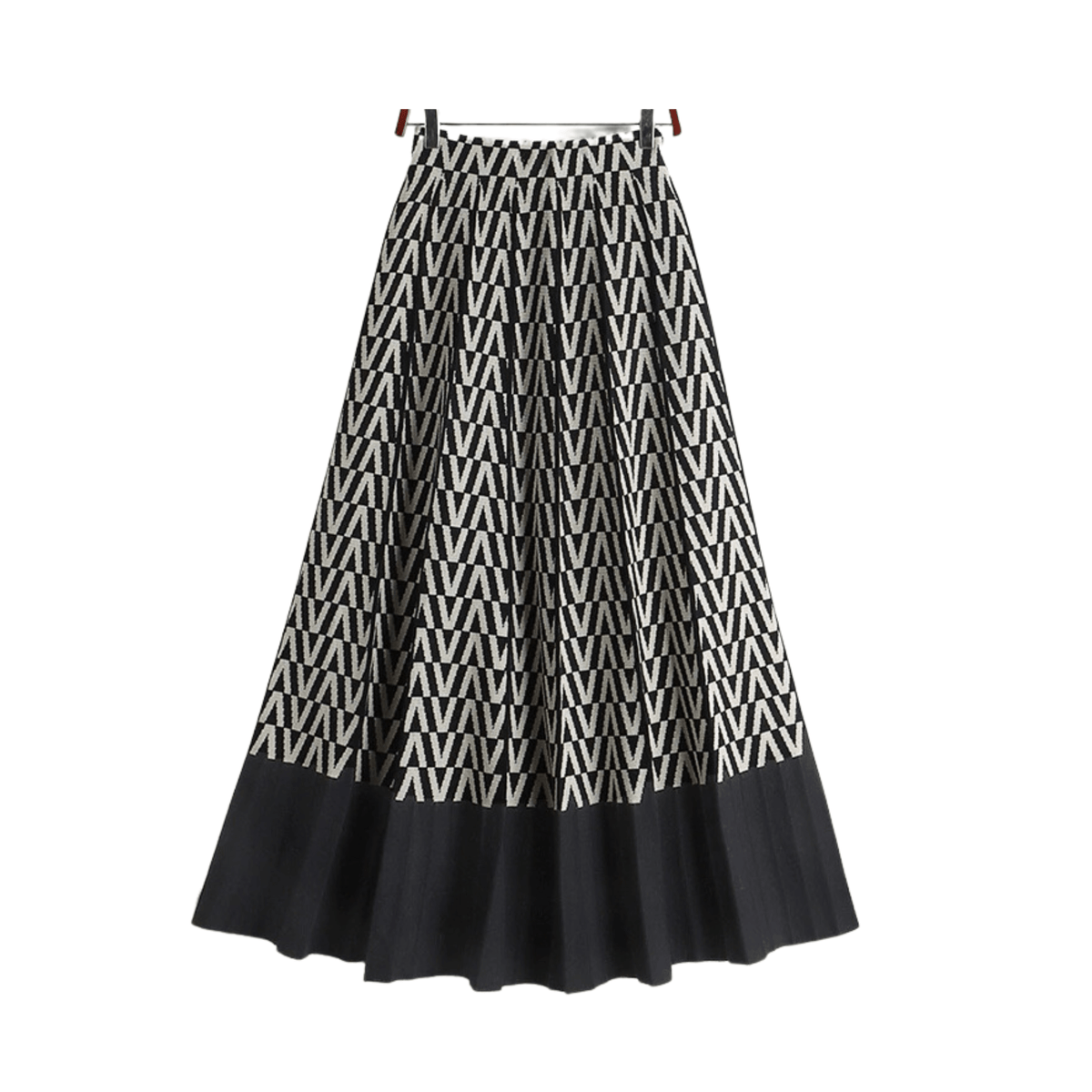 Contrast Hem Pleated Midi Skirt