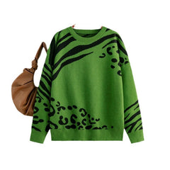 Contrast Leopard Zebra Knit Sweater