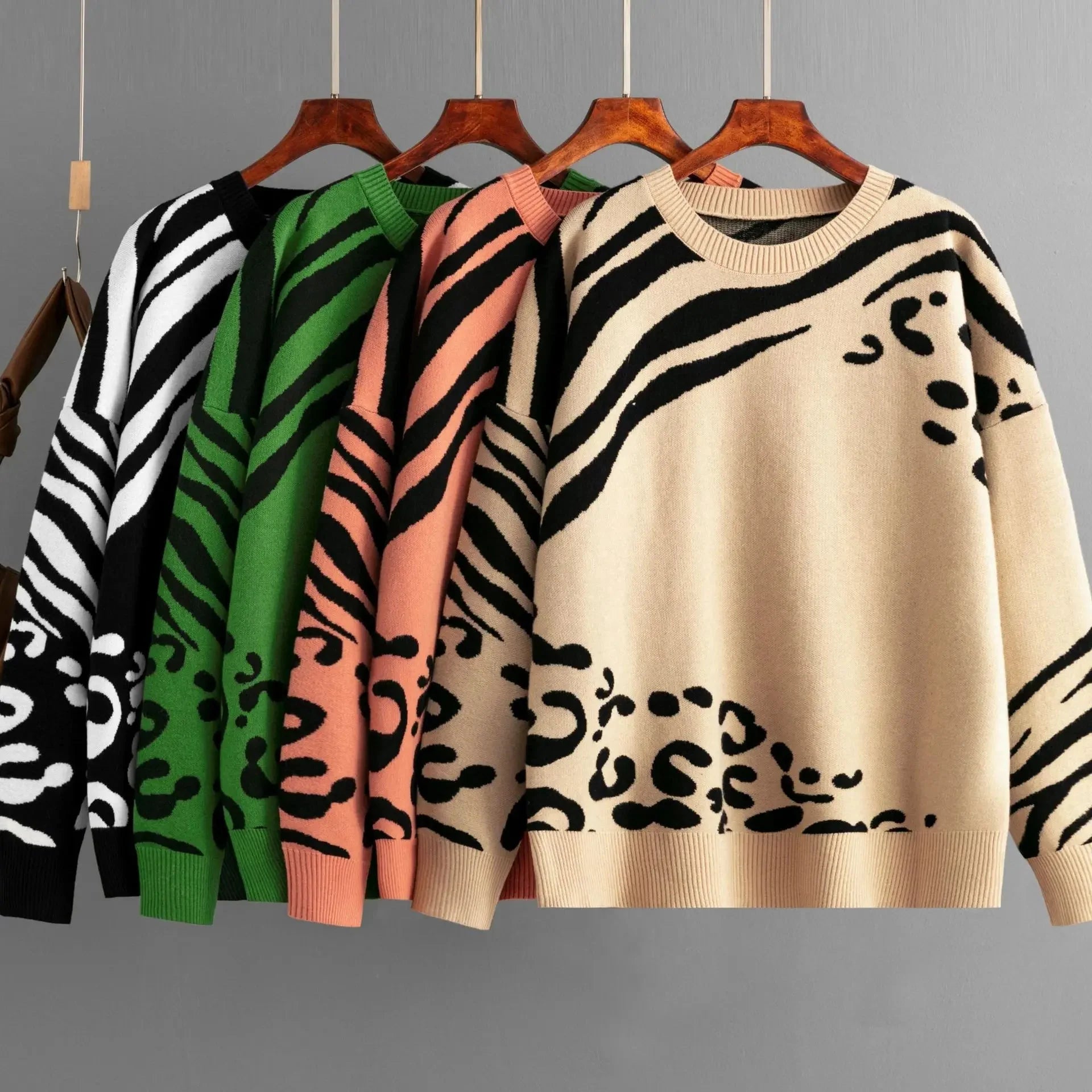 Contrast Leopard Zebra Knit Sweater