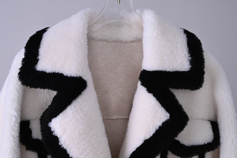 Contrast Lines Faux Fur Jacket