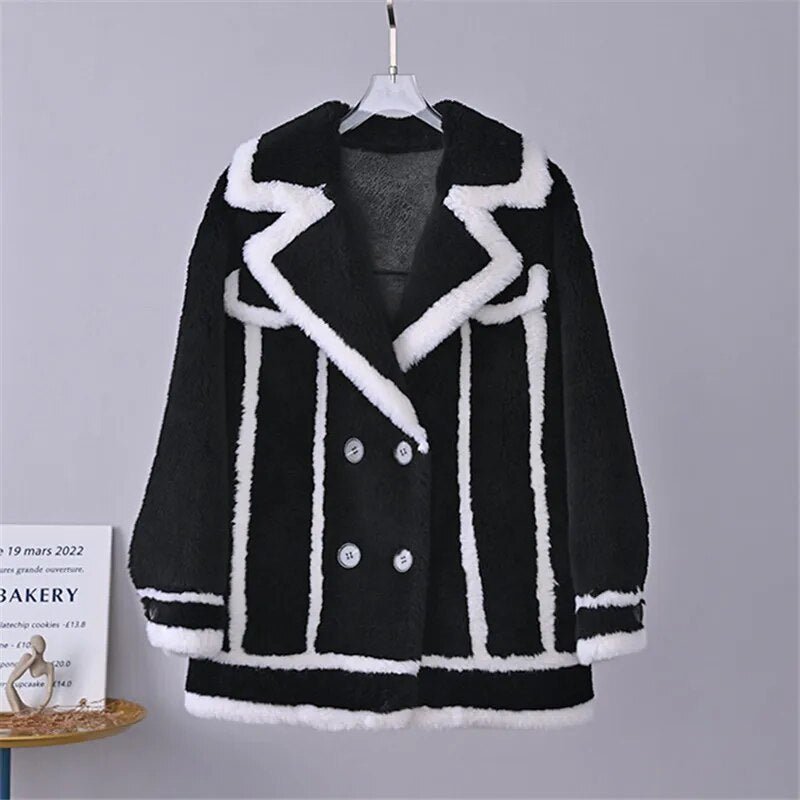 Contrast Lines Faux Fur Jacket