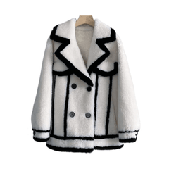 Contrast Lines Faux Fur Jacket