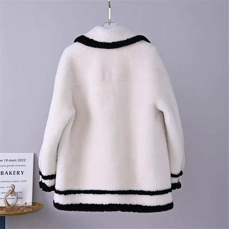 Contrast Lines Faux Fur Jacket