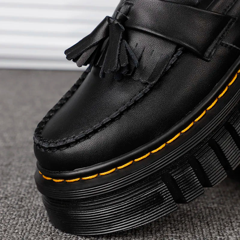 Contrast Overstitch Leather Platform Shoes