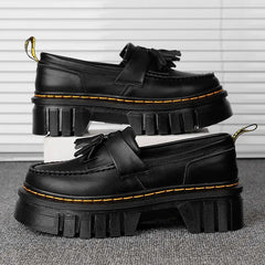 Contrast Overstitch Leather Platform Shoes