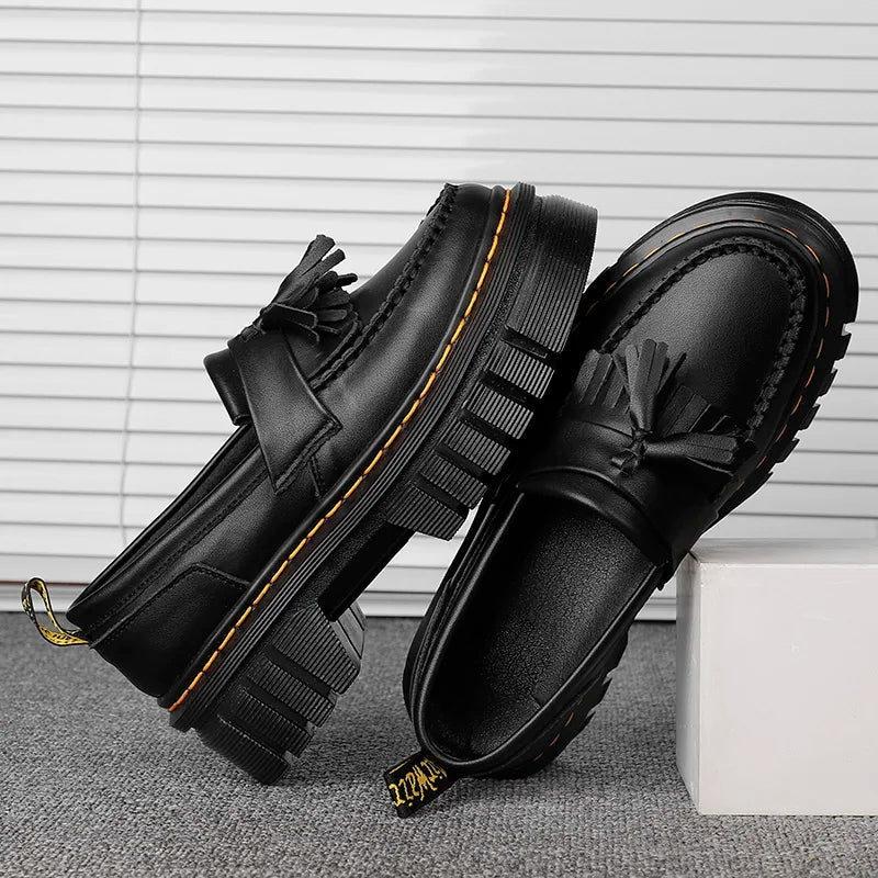 Contrast Overstitch Leather Platform Shoes