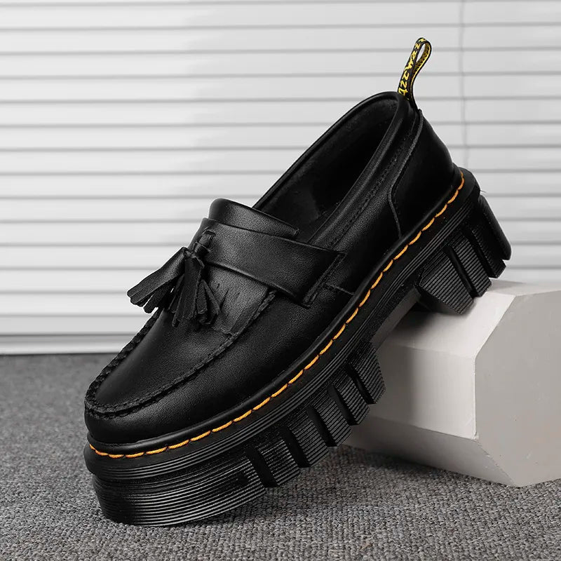 Contrast Overstitch Leather Platform Shoes