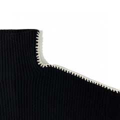 Contrast Overstitch Turtleneck Wool Sweater