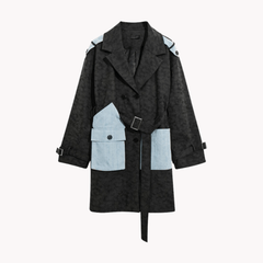 Contrast Patchwork Belted Trench Coat