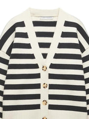 Contrast Stripes Knit Cardigan