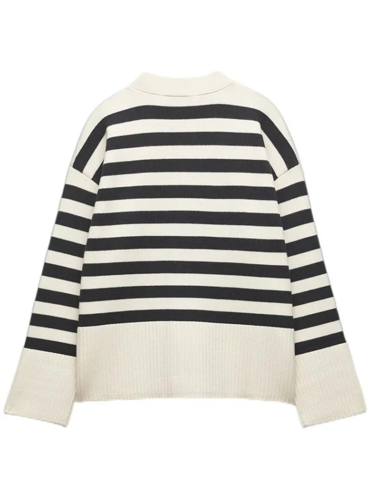 Contrast Stripes Knit Cardigan